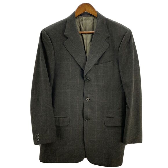 Trussini Men's Blazer 40R Olive Plaid Fratelli Tallia Di Delfino Cashmere Blend